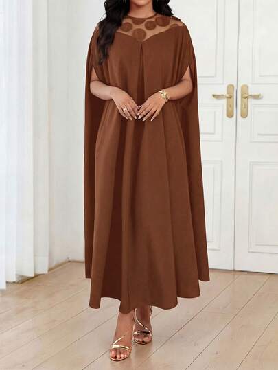 Fleurora 女士优雅派对网纱拼接花卉装饰蝙蝠袖宽松连衣裙