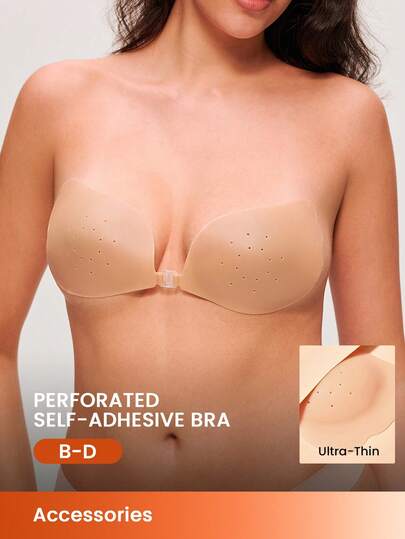 LUVLETTE Reusable Sticky Self-Adhesive Backless Strapless Perforated No-Show Silicone Lift-Air Up Bra-Cinnamon