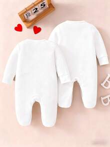 SHEIN 2-Pack Newborn Pajamas&Loungewear Set,Cute White Star-Moon Print Good Night Slogan Soft Fabric,Autumn Spring&Summer Lounge Pajamas For Infant - Multicolor - View 2