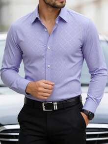 Manfinity Mode Men Button Down Long Sleeve Slim Fit Business Formal Dress Shirt, Business Casual Luxury Shirts, Fall - Mauve Purple - View 1