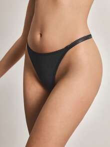 Ocili Shiny Swimwear Lace Lingerie Comfortable Women's Thong - Black - View 5