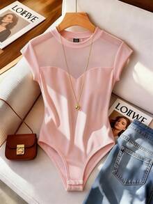 Lumivelle 女士时尚透视网纱立领连体衣带帽袖 - 粉色 - 查看 9