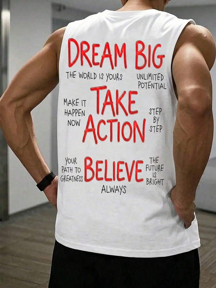Manfinity LEGND Camiseta de tirantes casual y versátil con estampado de eslogan para hombre - Blanco - Ver 1