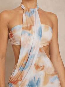 Lumalex Women's Beige Summer Casual Holiday Vacation Fish Tail Bodycon Dress, Elegant Wrap Asymmetric Flounce High Waist Boho Richly Layered Banquet Dress - Multicolor - View 9
