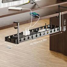 1 pieza Bandeja ajustable para gestión de cables debajo del escritorio, soporte para regleta de enchufes, organizador de cables, canal de cables oculto, organizador de cables de escritorio, estante para router y cables de datos, caja organizadora de cables, para hogar, oficina, dormitorio, sala de estar, negro - Multicolor - Ver 8