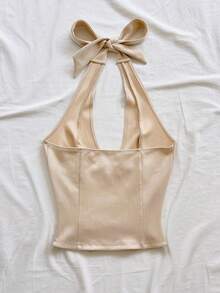 Soleia 新款性感V领系带麂皮解构女式背心，适合假日、约会、下午茶、度假、音乐节、波西米亚风、邮轮、海滩、圣诞节、新年、夜店等场合。 - 杏色 - 查看 2