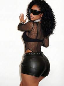 BamGleam Women's Sexy Mesh Sheer Bodysuit, Women's Music Festival Bodysuit - Black - View 7