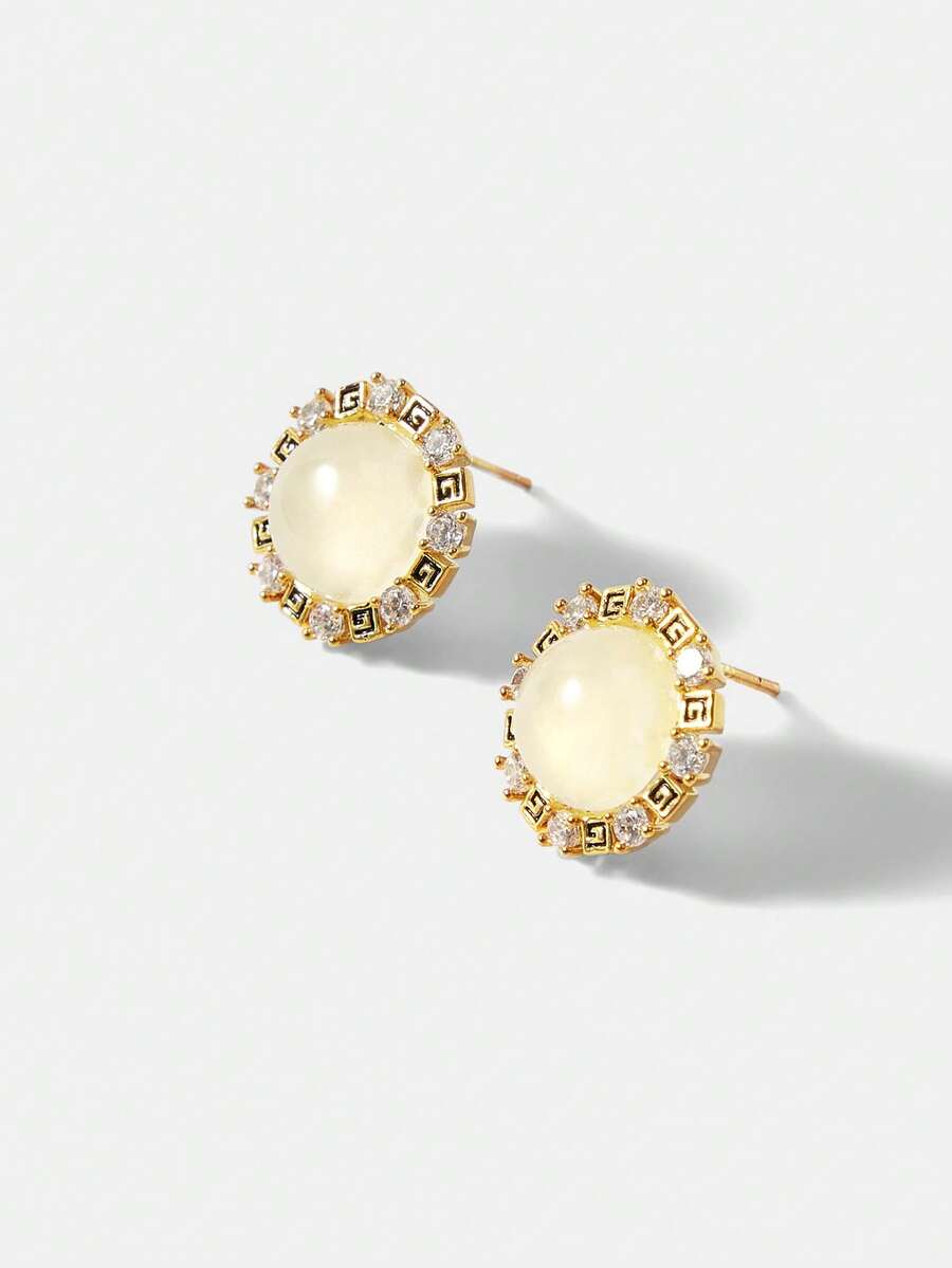 MOTF PREMIUM XIAOXIANG 埃及风金属钻石纽扣仿金珠耳环 - 金色 - 查看 1