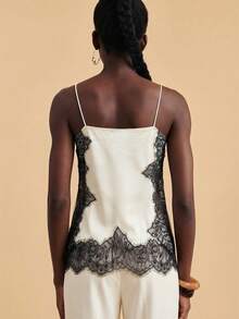 Travachic Canotta casual da donna in pizzo e patchwork - Bianco e nero - Visualizzare 2