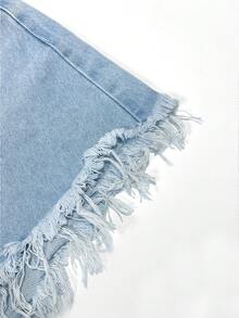 EMERY ROSE 女式磨边休闲牛仔短裤（夏季） - 淺色水洗藍 - 查看 4