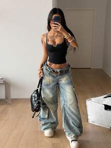 Coolane Women's Summer Concert Outfit Rave Outfit Festival Going Out Renaissance Fair Club Outfits Sexy Y2K Rib Knit White Notched Collar Truncated T-Shirt Tees - Black - View 5