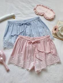 Comfortcana 2 pièces Shorts d'été décontractés pour femmes avec patchwork en dentelle - Multicolore - Voir 7