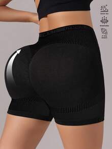 Rhythm Era Pantalones cortos deportivos sin costuras con patrón de líneas negras para tallas grandes - Negro - Ver 2