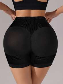 Rhythm Era Pantalones cortos deportivos sin costuras con patrón de líneas negras para tallas grandes - Negro - Ver 3