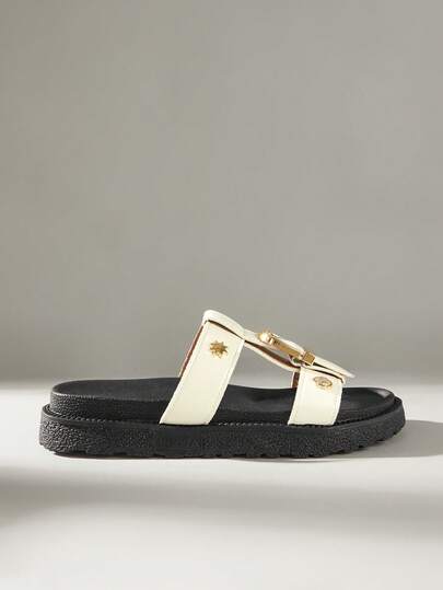 Solecia New Fashion Metal Buckle Decor, Open Toe, Platform Thick Sole Slippers, Fashionable Slides, Comfortable Non-Slip, Versatile, Easy To Clean, Beach Sandals, Suitable For Daily Wear