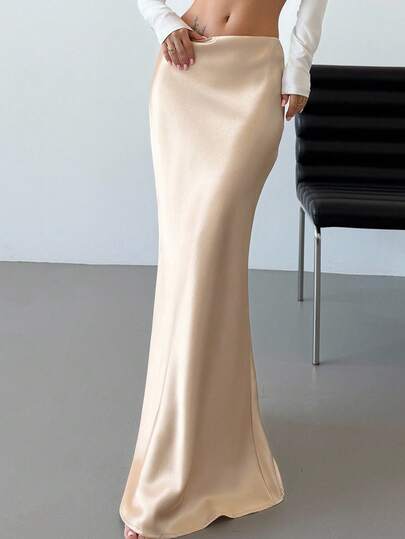 SHEIN Tall Valentine's Day New Elegant Romantic Vintage Refined Long Mermaid Skirt With High Waist & Gold Satin Fabric Spring/Summer Fairycore Modest,Graduation,Teacher Outfits For Women,Back To School