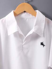 SHEIN Camisa de manga corta con cuello blanco para niñas, con bordado, estilo preppy versátil para la escuela y uso casual en primavera y verano - Blanco - Ver 3