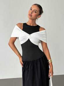 Siren Gaze 女士黑白撞色A字连衣裙 - 黑與白 - 查看 7