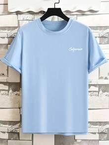 Manfinity RSRT 男士蓝色T恤，饰有加州棕榈树图案，配色清新，休闲度假风，适合海滩、散步、约会等场合，男女皆宜，是送给男友/老公的绝佳夏季礼物。 - 淺藍色 - 查看 2