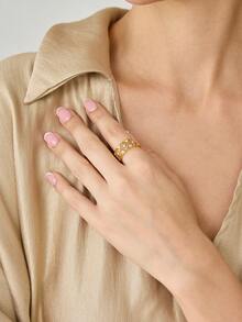 MOTF PREMIUM 法式冷金刚杵镂空时尚戒指 女士食指戒指 - 金色 - 查看 5