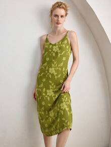 Ocili Vestido camisero minimalista con recortes de satén, cómodo y elegante camisón de otoño para mujeres - Verde - Ver 7