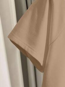Resyla Plus Size Women Solid Color Round Neck Short Sleeve Top And Shorts Casual Daily Outfit - Coffee Brown - View 6