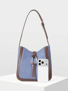 MOTF PREMIUM WOMEN'S SHOULDER BAG, SIMPLE COMMUTER BUCKET TOTE BAG - denim blue - View 5