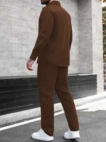 Manfinity CasualCool Bộ áo sơ mi dài tay cổ cài cúc và quần dài dành cho nam, thích hợp cho mùa thu/đông. - màu nâu - Xem 2