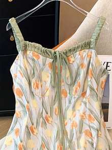 GlowEve Vestido con estampado de tulipanes, vestido de verano sin mangas con diseño floral artístico para vacaciones - Multicolor - Ver 4