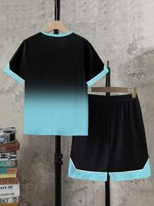 Coolqubz 2pcs/Set Teenage Boys Short Sleeve Round Neck T-Shirt + Pocket Shorts - Multicolor - View 2
