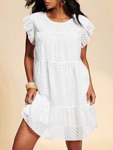 Travachic 2026 Nuovo Vestito Smock da Donna Stile Vacanza, Maniche Corte, Scollo Tondo, Tinta Unita - Bianco - Visualizzare 4