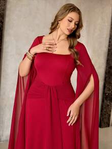 Roveilla 大码女装新款优雅浪漫红色雪纺袖修身褶皱长裙，春夏酒红色大码连衣裙，大码伴娘礼服，女士酒红色连衣裙，曲线身材红色连衣裙，红色大码连衣裙，正式礼服，红色伴娘礼服，酒红色正式礼服，红酒色连衣裙，红色正式礼服，大码深红色连衣裙，红色套装，大码酒红色套装，女士酒红色连衣裙，女士裹身连衣裙，红色休闲连衣裙，礼拜服，女士D级正式礼服 - 紅色 - 查看 3