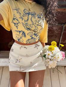 Muchica Váy thời trang bằng vải chiffon màu mơ đính sequin và họa tiết ghép mảnh. - Màu be - Xem 5