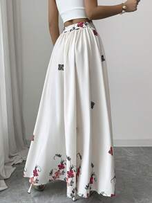 GlowEve Bohemian Printed A-Line Skirt, Waist Cinched, Versatile For Beach, Vacation, Commute, Date, Retro French Street Style, Spring/Summer, Multiple Colors - Multicolor - View 2