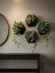 Wall-Mounted Flower Pots, Geometric-Shaped Hanging Herb Planters, Multi-Functional Wall Storage Boxes Suitable For Office Supplies, Succulents, And Small Items (Black/Grey/White) - A - View 2