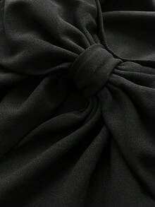 Viva Relle Plus Size Ruffle Strap Bow Tie Elegant A-Line Dress For Dates - Black - View 7