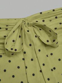 Sweetra Plus Size Retro Romantic Polka Dot Bow Tie Bandeau Top - Green - View 3