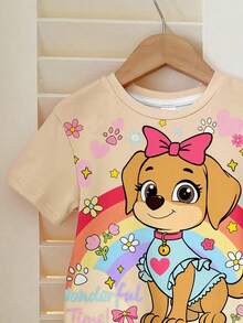 SHEIN 女宝宝休闲简约圆领宽松短袖T恤和紧身骑行短裤套装，适合春夏季 - 彩色 - 查看 5