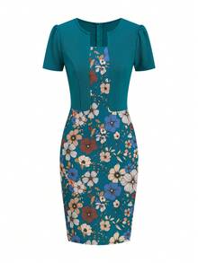 Ellevyn Women Floral Print Jacket Dress, 2 In 1 - Dark Green - View 5