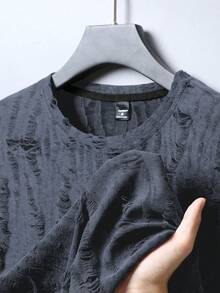 Manfinity Roughcore Camiseta de tirantes sin mangas de cuello redondo con textura desgastada y jacquard de estilo callejero para hombre, moda de vacaciones - Azul - Ver 4