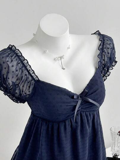 Elamini Women's Comfortable Square Neck Cutout Detail Short Sleeve Blouse, Suitable For Vacation, Beach, Dating, Versatile Sweetheart Neckline