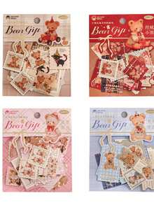 30 Stücke Goldfolie Aufkleber Set - Bär Geschenkdesign, süße vintage dekorative Aufkleber für Journaling, Scrapbooking & Briefumschlag Versiegelung - Verschiedenfarbig - Übersicht 13