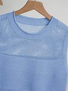 Franclia 女士夏季度假休闲镂空针织背心和迷你裙两件套 - 淺藍色 - 查看 4