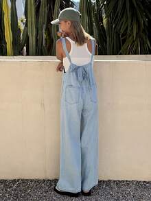 DAZY Quần yếm và áo liền quần denim buộc dây kiểu dáng nghỉ dưỡng dành cho nữ. - Rửa nhẹ - Xem 5