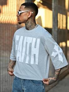 Devon Thys PAVTROS Manfinity Streetrush 男士街头风流行 INS 同款男士微笑火焰刺绣灰色短袖T恤，图案T恤，街头服饰，保暖冬季，圣诞节，男友礼物 - 淺灰色 - 查看 6