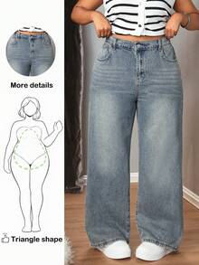 Truni 加大码 Y2k 宽松街头风格性感水洗阔腿牛仔裤，返校季，教师秋季女式宽松男友风牛仔裤 - 深色水洗藍 - 查看 1