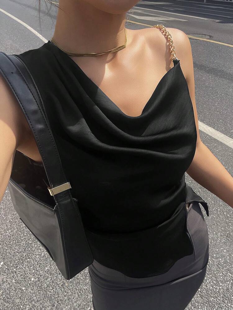 Sleeveless Fitted Metal Strap Tank Top For Women Summer