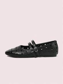 CUCCOO DOLLMOD Scarpe da donna nere, con design a doppia fibbia, scarpe piatte retrò e confortevoli per l'uso quotidiano - nero - Visualizzare 2