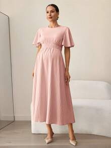 MaterniWear 孕妇休闲收腰圆领连衣裙 - 淺粉色 - 查看 3