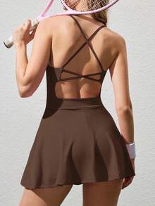 CourtClass 女士优雅无袖连衣裙 - 咖啡棕 - 查看 2